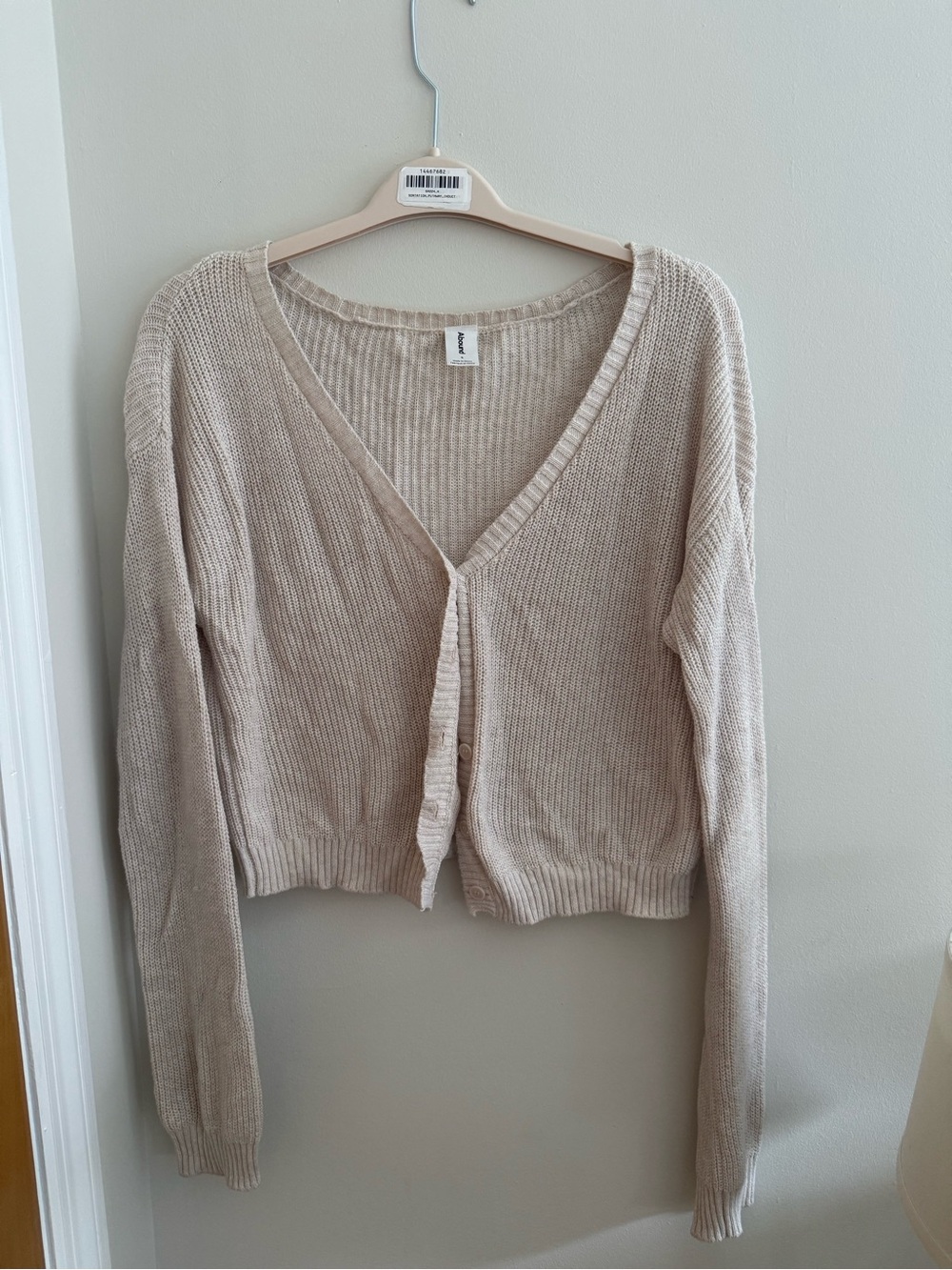 Abound Beige V-Neck Cropped Button Cardigan